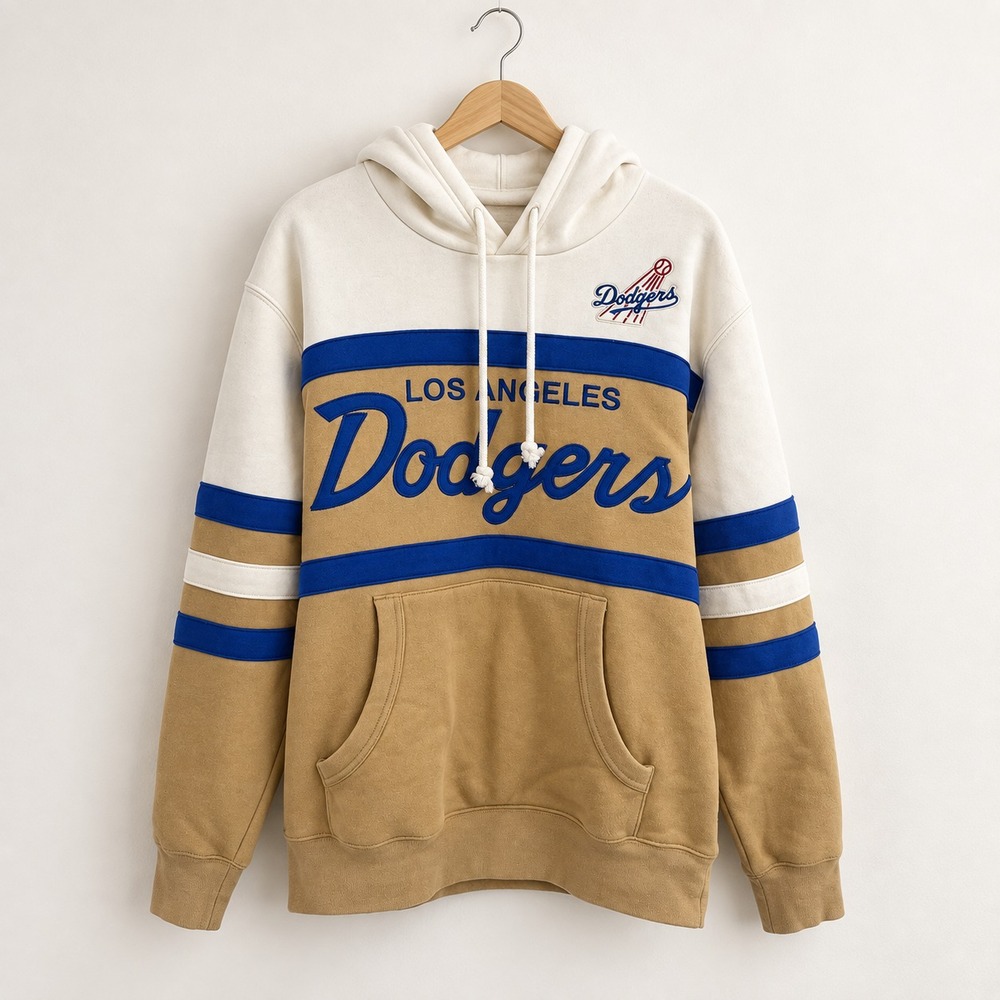 Mitchell & Ness Los Angeles Dodgers Head Coach Hoodie Men Size Medium Tan Cream